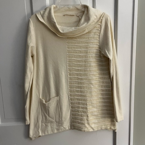 Soft Surroundings Cotton Knit Cowl Neck Sweater Tunic Cream Size Medium - Picture 1 of 12